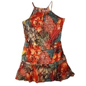 Red Snakeskin Print Mini Dress Sleeveless Party Festival Serpent Snake Goth Punk